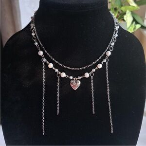 Silver Heart Necklace with Pearls
